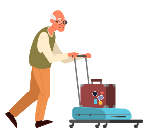 Elderly tourist man with luggage Illustration
