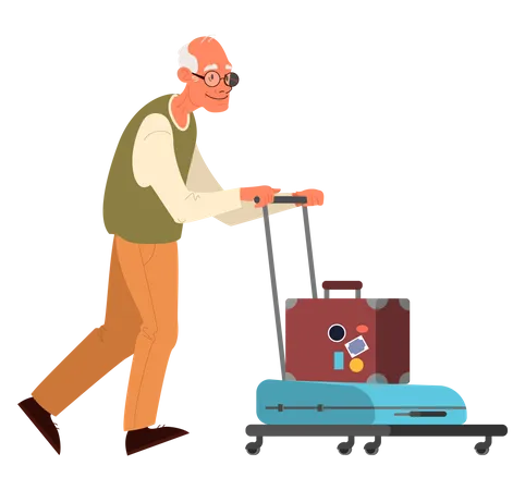 Elderly tourist man with luggage Illustration