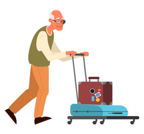 Elderly tourist man with luggage  Illustration