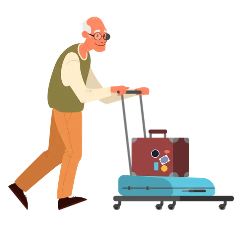 Elderly tourist man with luggage  Illustration