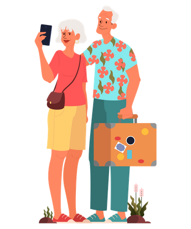 Elderly tourist with luggage  Illustration