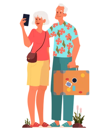 Elderly tourist with luggage  Illustration