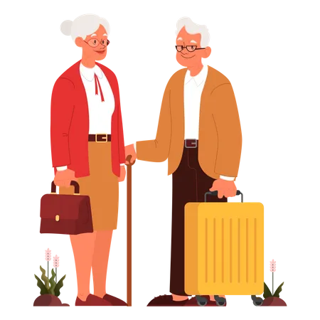 Elderly tourist with luggage and handbag Illustration