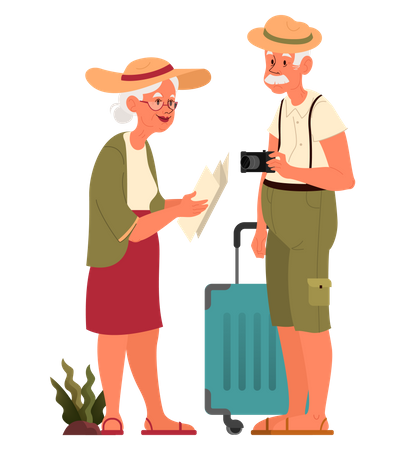 Elderly tourist with luggage and handbag Illustration
