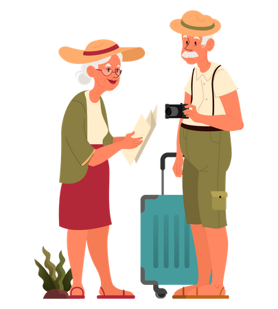 Elderly tourist with luggage and handbag  Illustration