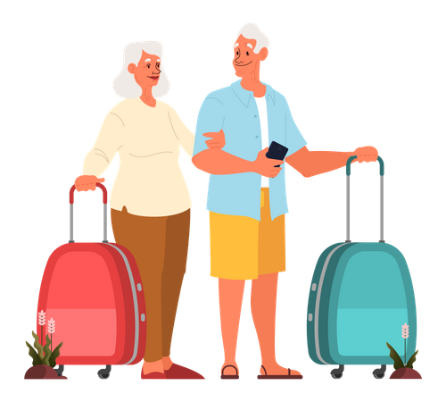 Elderly tourist with luggage and handbag  Illustration