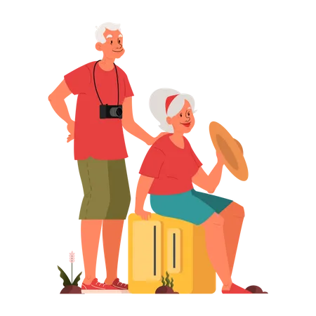 Elderly tourist with luggage  Illustration