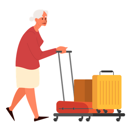 Elderly tourist woman with luggage  Illustration