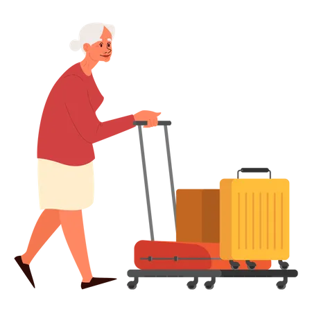 Elderly tourist woman with luggage  Illustration