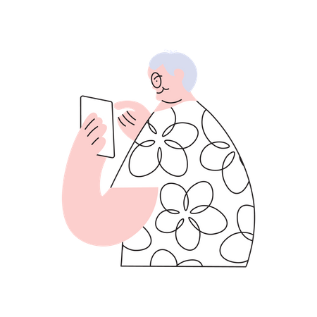 Elderly woman calling by smartphone Illustration