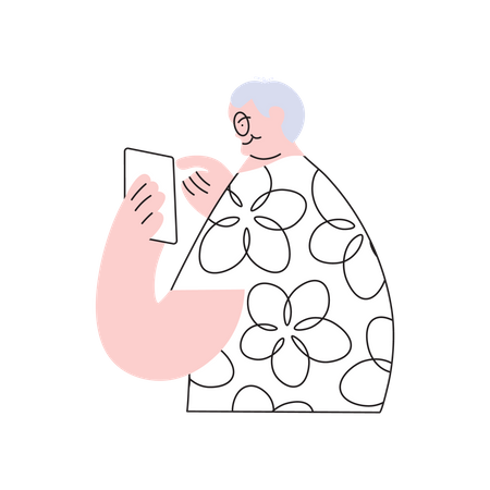 Elderly woman calling by smartphone  Illustration