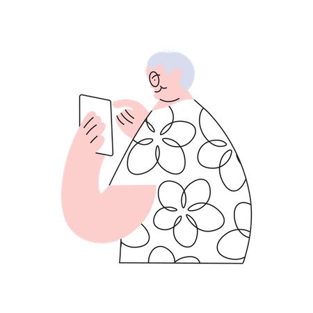 Elderly woman calling by smartphone  Illustration