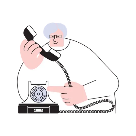 Elderly Woman Calling By Retro Telephone Illustration