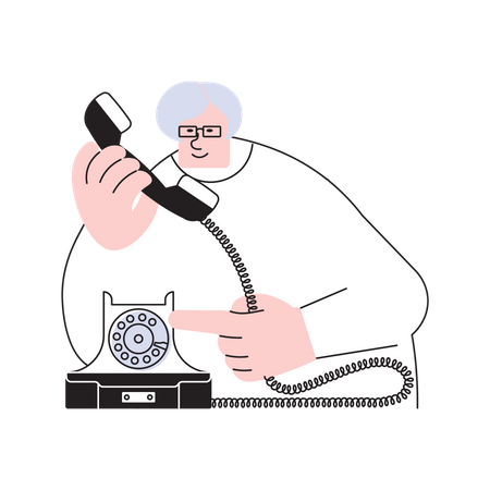 Elderly woman calling by telephone  Illustration