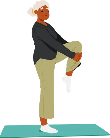 Elderly Woman Demonstrating Her Balance And Flexibility By Standing On One Leg  Illustration