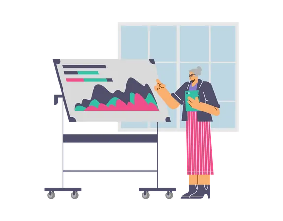 Elderly woman explaining business data  Illustration