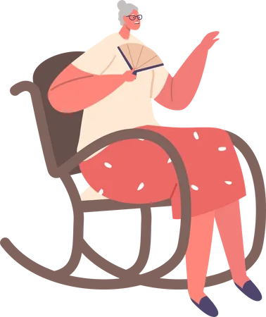 Elderly Woman Combats Heat Indoors With A Trusty Hand Fan Old Female Character Gracefully Creating A Refreshing Breeze To Keep Cool And Comfortable Cartoon People Vector Illustration 일러스트레이션