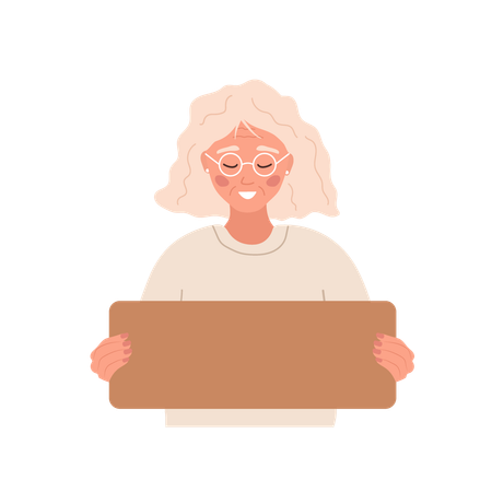 Elderly woman holding cardboard blank sign  Illustration