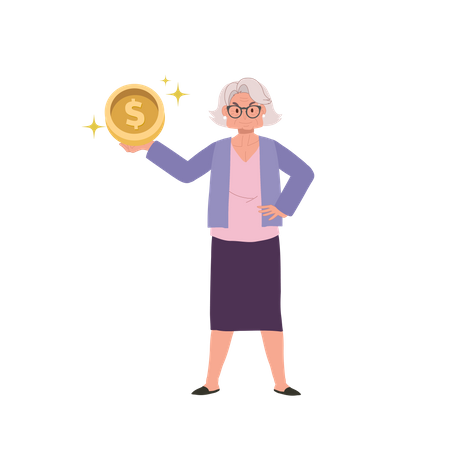 Elderly Woman Holding Coin  Illustration