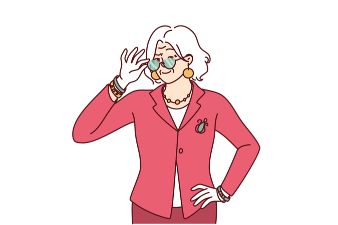 Elderly woman in elegant suit is going for work  Illustration