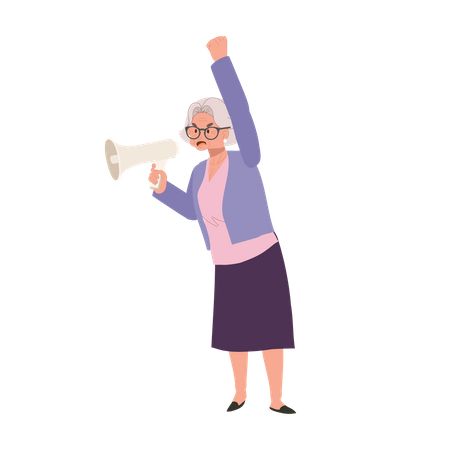 Elderly Woman Leading Passionate Protest with Megaphone  Illustration