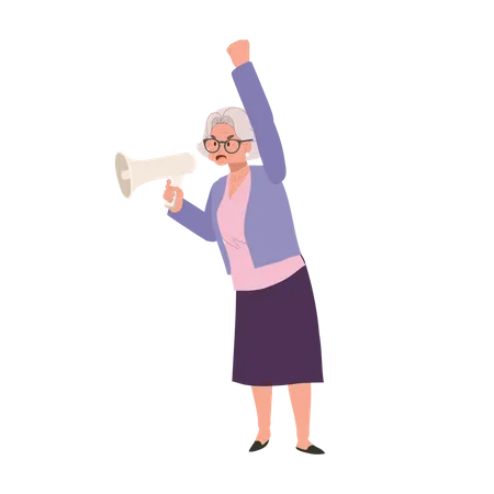 Elderly Woman Leading Passionate Protest with Megaphone  Illustration