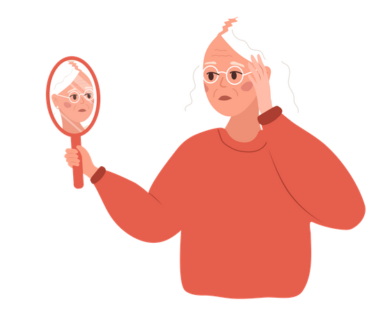 Elderly woman loses her hair  Illustration