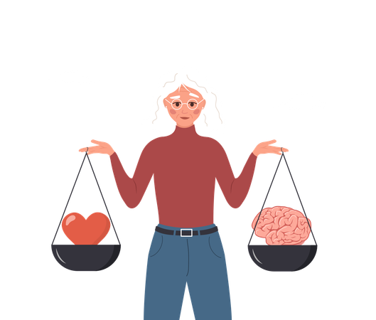 Elderly Woman Make Decision Consider Emotion And Wisdom  Illustration