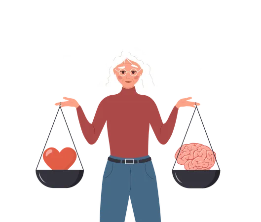 Elderly Woman Make Decision Consider Emotion And Wisdom  Illustration