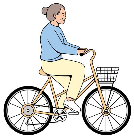 Elderly Woman Riding a Bicycle  Illustration