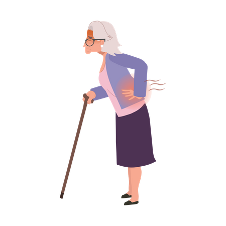 Elderly Woman Suffering from Back Ache  일러스트레이션