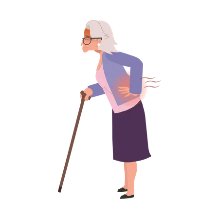 Elderly Woman Suffering from Back Ache  Illustration