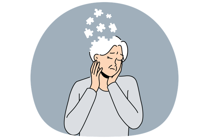 Elderly woman suffering from dementia and memory loss and in need of specialized caregivers  Illustration