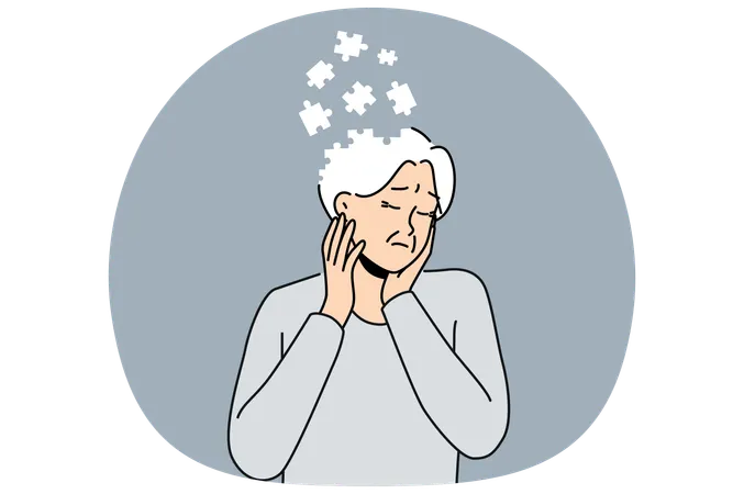Elderly woman suffering from dementia and memory loss and in need of specialized caregivers  Illustration