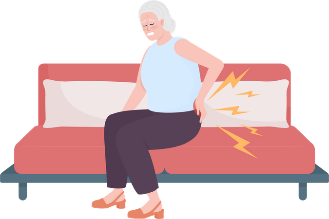 Elderly woman suffering from lower back pain Illustration