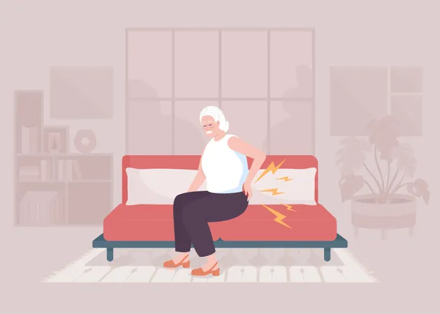 Elderly woman suffering from lower back pain  Illustration