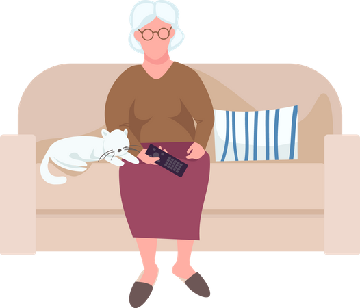 Elderly woman watching tv Illustration