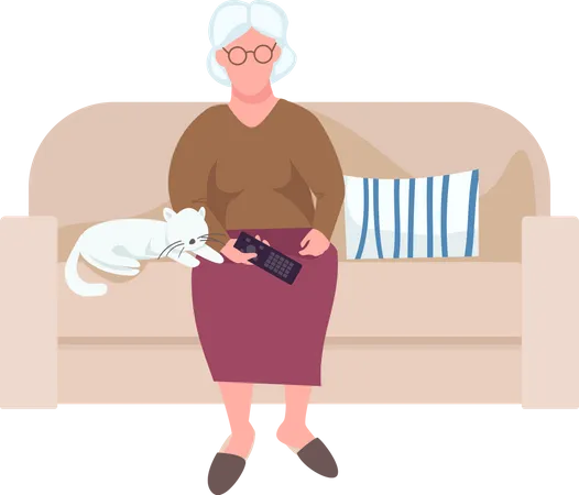 Elderly woman watching tv Illustration
