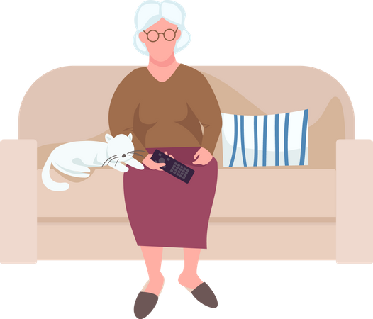 Elderly woman watching tv  Illustration