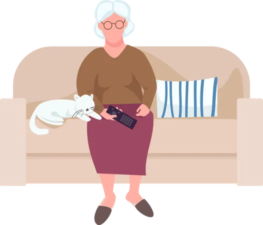 Elderly woman watching tv  Illustration