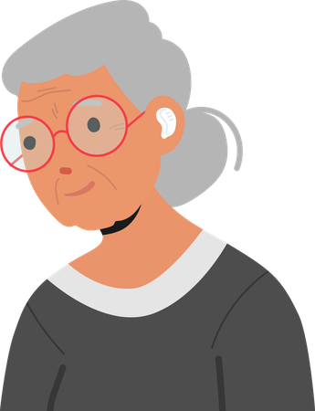 Elderly Woman Wearing Hearing Aid And Red Glasses  Illustration