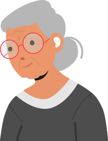 Elderly Woman Wearing Hearing Aid And Red Glasses  Illustration