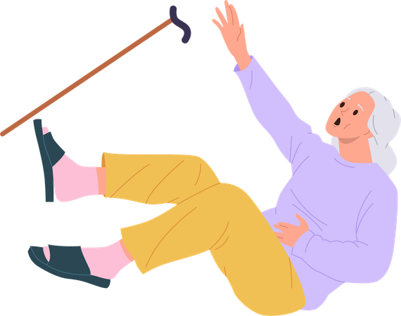Elderly woman with cane falling down  Illustration
