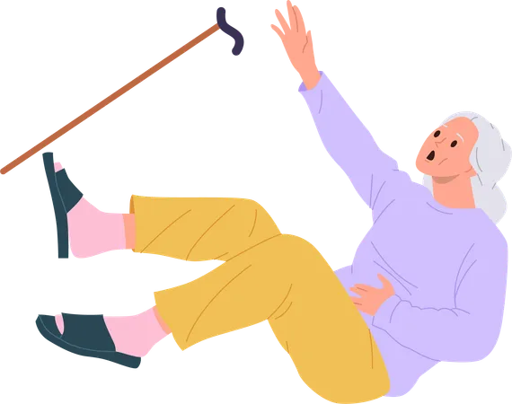 Elderly woman with cane falling down  Illustration