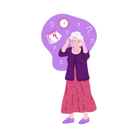 Elderly woman with cognitive confusion  Illustration