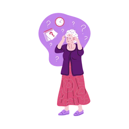 Elderly woman with cognitive confusion  Illustration