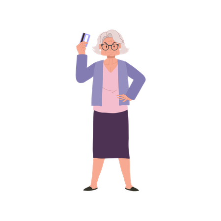 Elderly Woman with Credit Card  Illustration