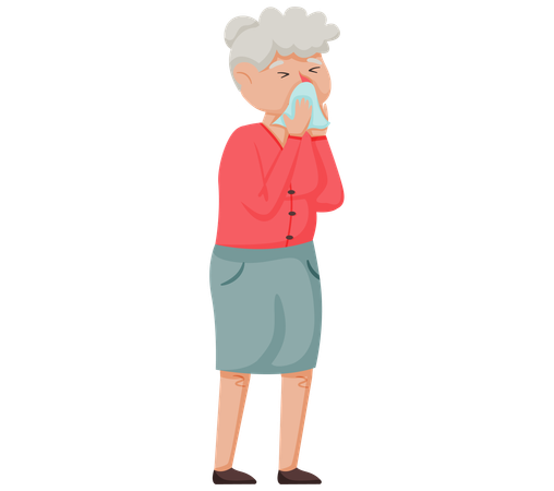 Elderly woman with runny nose  Illustration