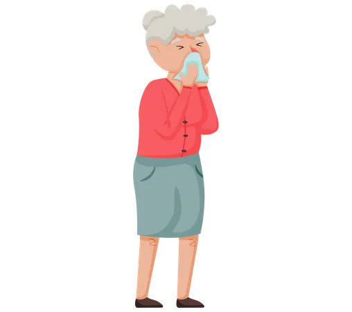 Elderly woman with runny nose  Illustration