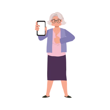 Elderly Woman Giving Thumbs Up As Approval To Smartphone Elderly Woman With Smartphone Illustration Illustration